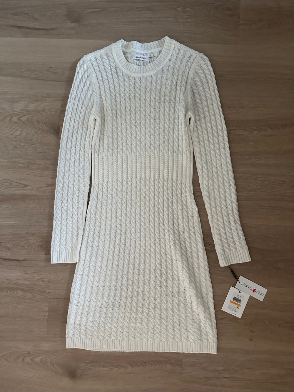 NWT Calvin Klein Cream Cable-Knit Long Sleeve Sweater Dress
